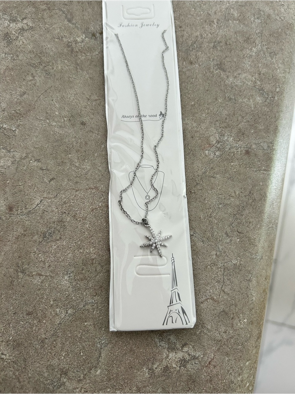 5/$25 Silver Starburst Pendant Layered Necklace